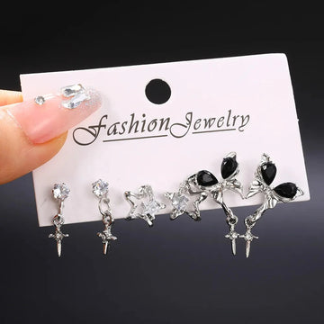 DAIIIBABYYY  -  Punk Goth Black Star Heart Butterfly Stud Earrings Set for Women Kpop Y2K Girls Vintage Aesthetic Earring Trendy Jewelry
